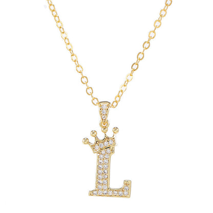 New Fashion Copper Inlaid Zircon Crown English Letter Personality Pendant Simple Women's Necklace Necklace Jewelry Manufacturer