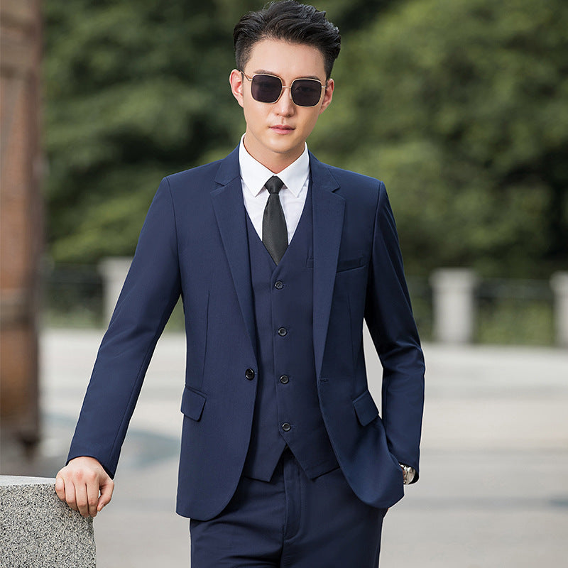 Suit Men's Suit Slim Fit Business Casual Wedding Work Korean Style Suit Three-Piece Business Suit Best Man Group Clothes