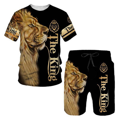 New  Cross Border Men's Suits 3D Digital Printing Animal Figure Short Sleeve Shorts Men's Beach Sports Pants