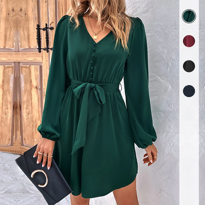 LOVECCR New 2025 Hot Trade Women's Clothing Hot Spring and Summer New V-Neck Long Sleeve  Dress Wholesale