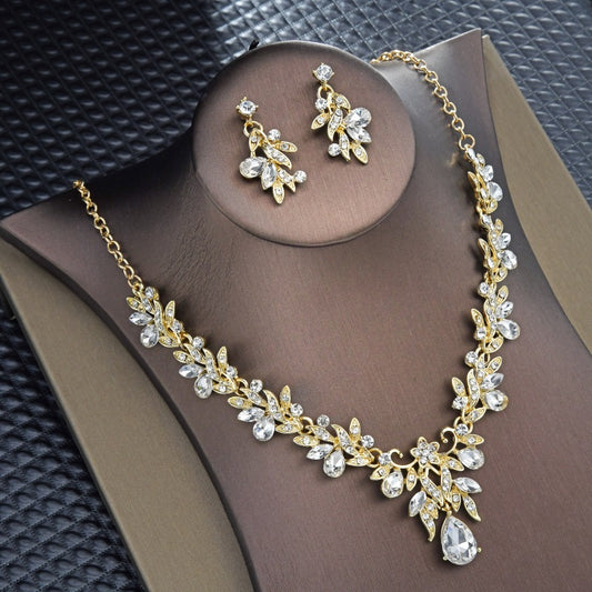 New Bridal Ornament Clavicle Necklace Two-Piece Earrings Set Bridal Necklace and Earrings Suite Wedding Dress Formal Dress Accessories