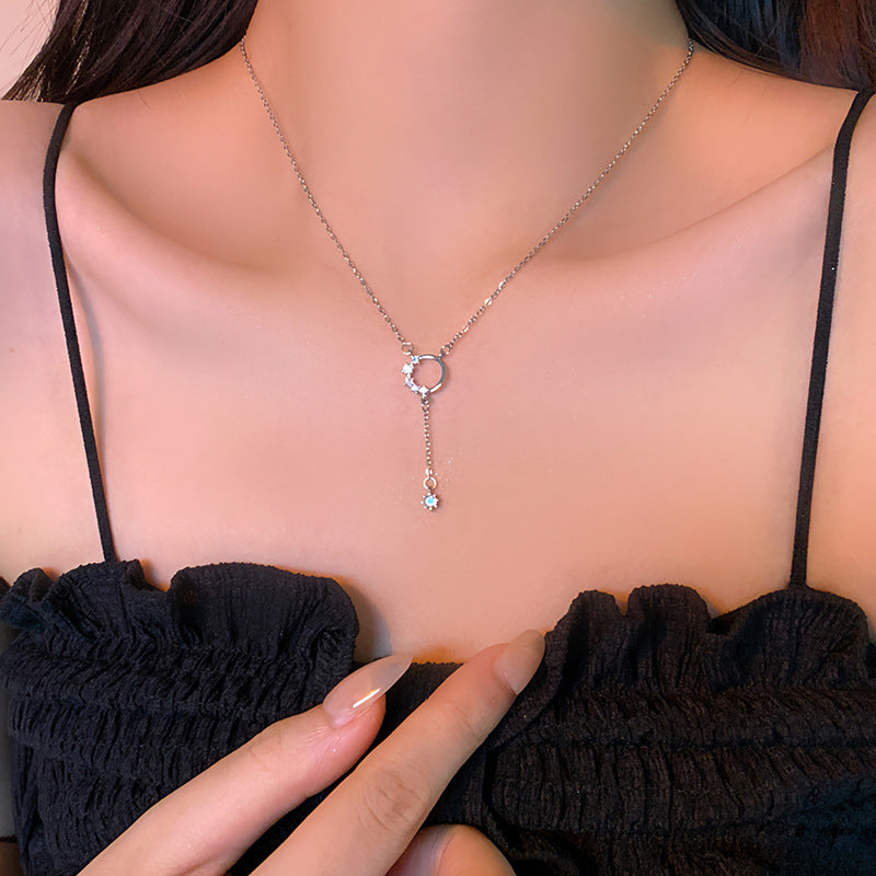 LOVECCR Light Luxury Minority All-Matching Graceful Pearl Necklace Super Fairy Sweet Fresh Loving Heart Zircon Titanium Steel Clavicle Chain Neck Chain