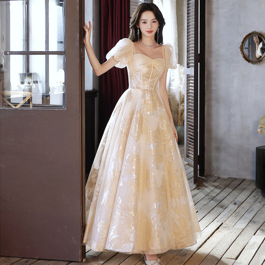 LOVECCR Evening Dress for Women  New Celebrity Princess Style Super Fairy Champagne Gauze Dress Vocal Music Art Test Dress