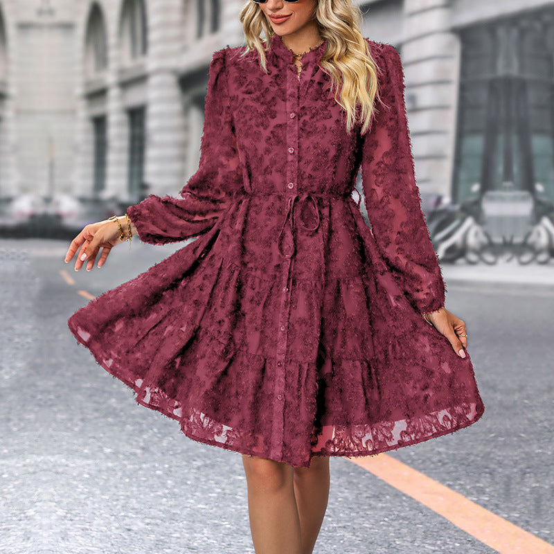 LOVECCR New Hot Trade Black Skirt Hot Autumn New 2025 Jacquard Long Sleeve  Dress