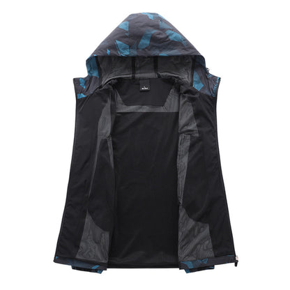 Cross-Border Men's Spring and Autumn Mountaineering Jacket Thin Casual Quick-Drying Windbreaker Outdoor Sports Hooded Jacket