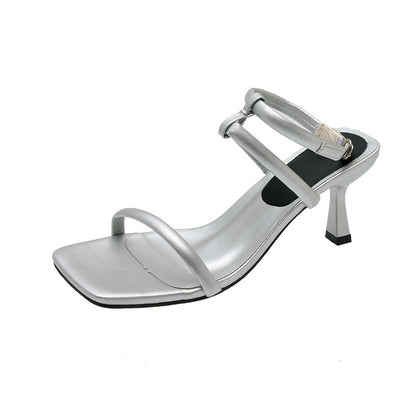 loveccr  Women's High Heel Sandals  New Summer Korean Style Stiletto Heel Buckle Strap Square Toe High Heels Sandals Sexy Open Toe