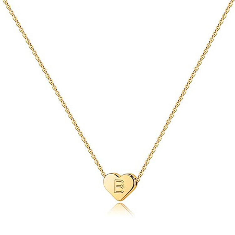 Cross-Border Love Engraved Letter Necklace Letter Heart-Shaped 26 Letters Pendant Necklace HOTan and NEWn Simple Clavicle Chain