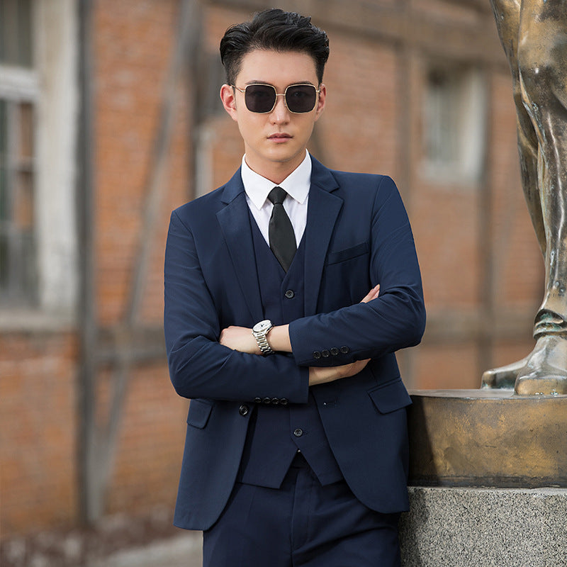 Suit Men's Suit Slim Fit Business Casual Wedding Work Korean Style Suit Three-Piece Business Suit Best Man Group Clothes