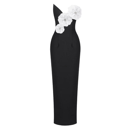 LOVECCR popular spring and summer black tube top dress, new flower drill core split v-neck long dress, high-end 2025 women's clothing