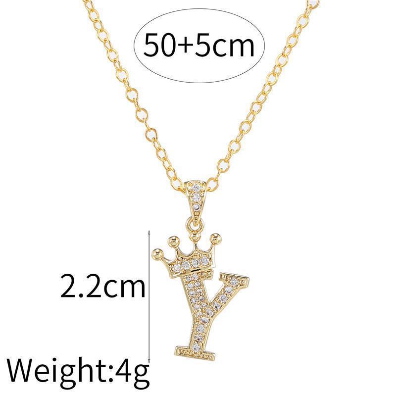 New Fashion Copper Inlaid Zircon Crown English Letter Personality Pendant Simple Women's Necklace Necklace Jewelry Manufacturer