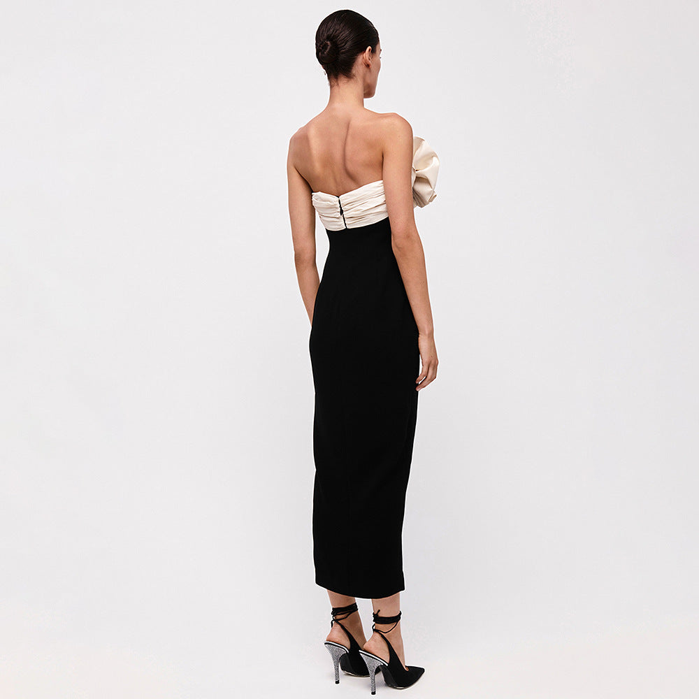 LOVECCR 2023 New new black and white folding fan tube top skirt 2025 sexy dress autumn and winter ins style long dress women