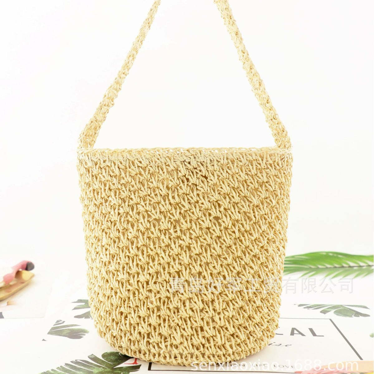 loveccr INS New Hollow-out Monofilament Paper-String Woven Bag Fashion Shoulder Straw Bag Casual Women's Bag Beach Bag