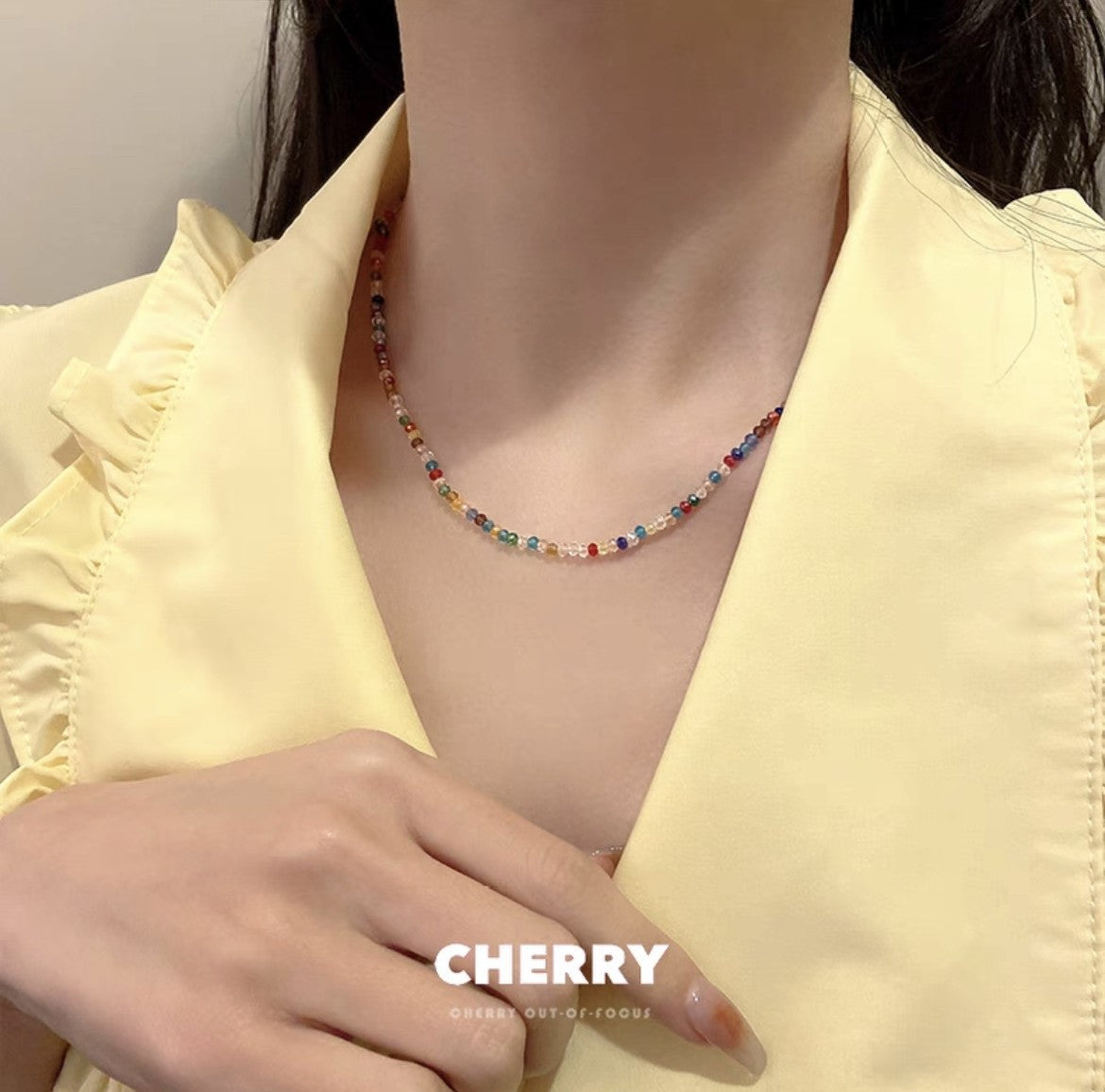 LOVECCR INS Dopamine Color Beaded Necklace  New Fashion All-Match Special-Interest Design High Sense Necklace