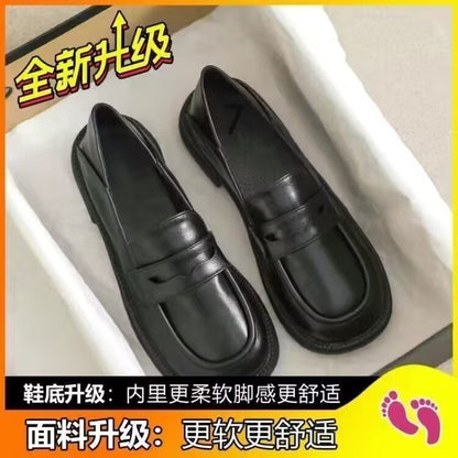 loveccr  Real Soft Leather British Style Leather Shoes Women's  New Slip-on Lofter Loafers Fashion Korean JK Shoes