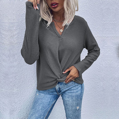 LOVECCR Autumn long-sleeved pullover knitted sweater women's Popular trade explosion New popular new waffle kink bottoming top