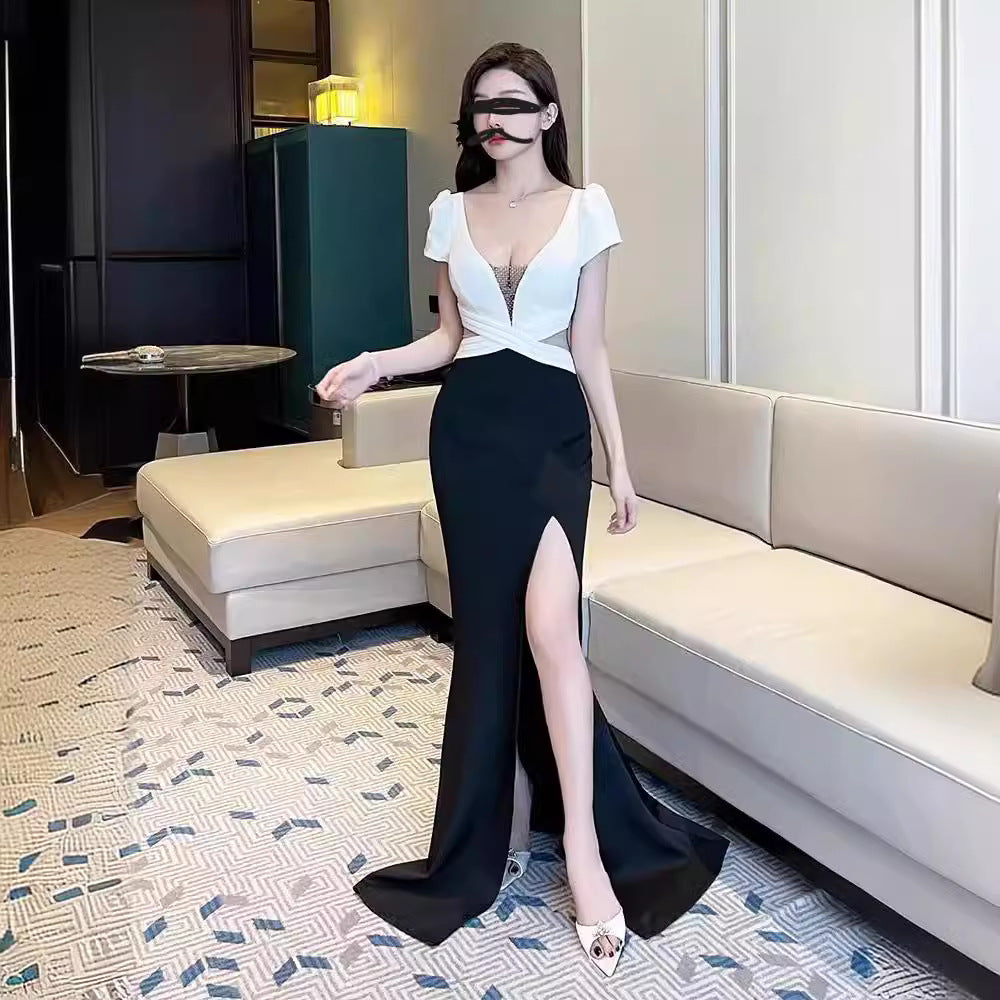 LOVECCR  DD Sexy Sheath Dress Split Elegant Slimming Evening Dress Night Show New Dress Foot Massage Technician Overalls