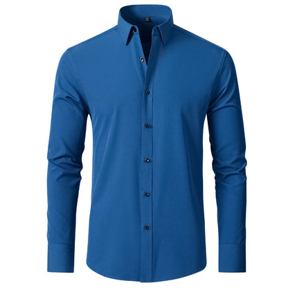 Cross-Border Full Elastic Force Shirt Men's Shirt Non-Ironing Anti-Wrinkle  Foreign Trade Simple Business Thin Shirt Men