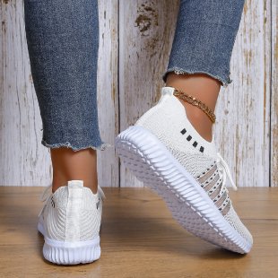 loveccr Foreign Trade plus Size Leisure Sneaker Female  HOTan and NEWn New Flying Woven Wedge round Head Lace-up Women's Breathable Mesh Shoes