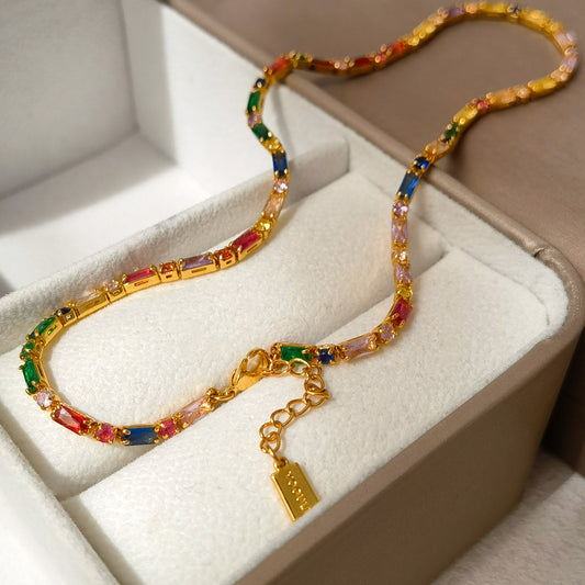 New Colorful Zircon Necklace Summer New Necklace Personality Affordable Luxury High-Grade Clavicle Chain Female 1346