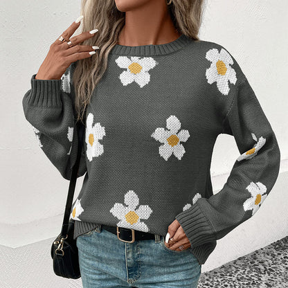 LOVECCR New Hot Trade Pullover Knitted Sweater Hot Autumn and Winter New 2025 Fashion Women's Clothing Long Sleeve Jacquard  Sweater