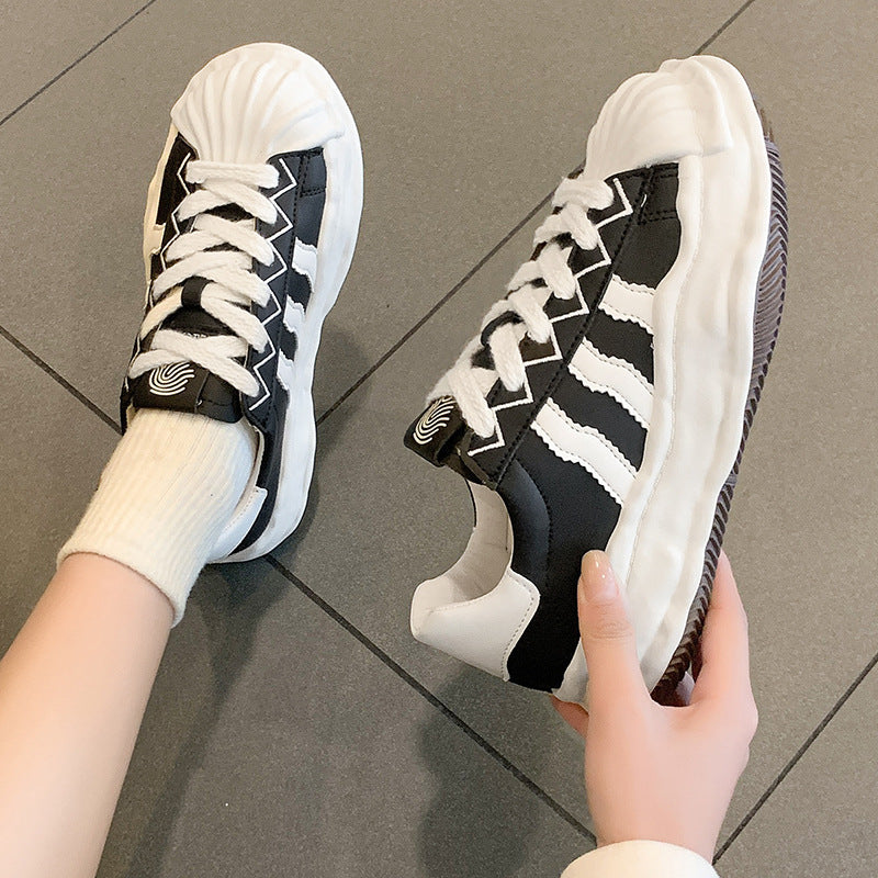 loveccr Shell Toe Dissolved Bottom White Shoes for Women  Spring and Autumn New Student Casual Sneaker Fashion All-Matching Sneakers Fashion