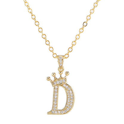 New Fashion Copper Inlaid Zircon Crown English Letter Personality Pendant Simple Women's Necklace Necklace Jewelry Manufacturer