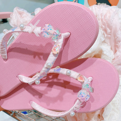 4335a around 07 Flower 08 Fairy Style Sweet Girl Flip Flops Spring Summer Outerwear Seaside Beach Flip-Flops Sandals