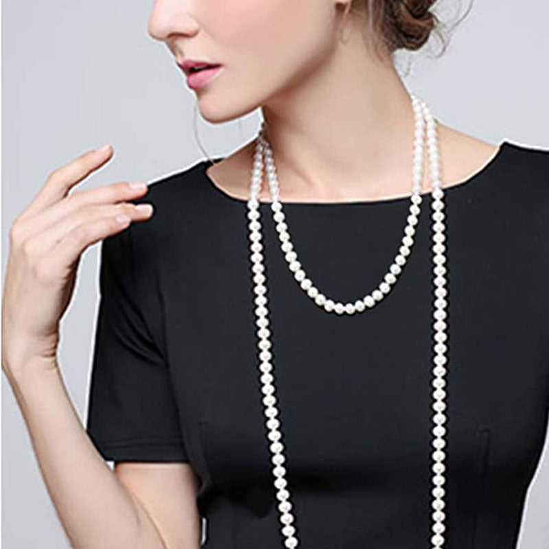 1920 HOTan and NEWn Imitation Pearl Necklace Theme Party Nightclub Photograph Dress Necklace Clavicle Multi-Layer Pearl Sweater Chain