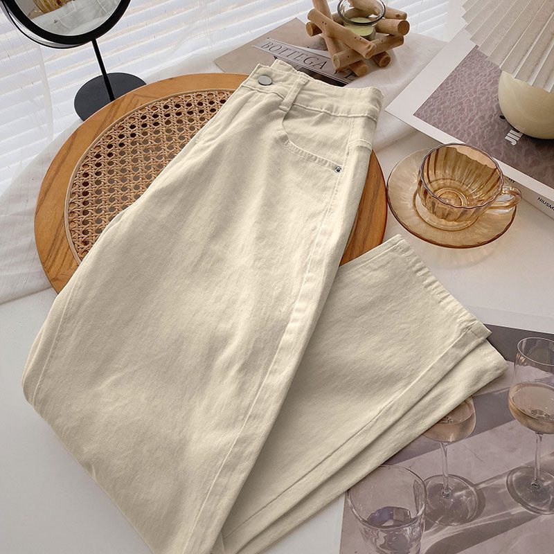 Apricot Straight Loose All-Match Daddy Jeans Women's Autumn and Winter High Waist High-Profile Figure Cropped Tappered Harem Pants