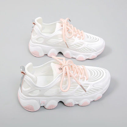 loveccr Dad Shoes Women's New Mesh Thin Hollow Breathable Sports Casual Versatile White Shoes for Spring and Summer