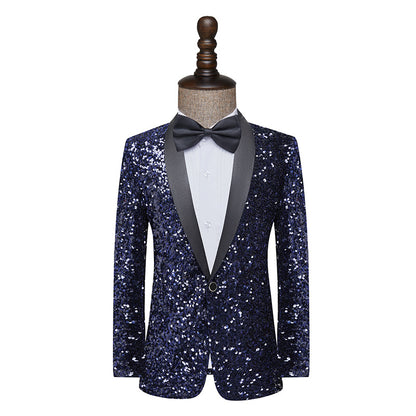 LOVECCR   Men's Dress Sequined Color-Changing Flash Bar DJ Nightclub Stage Performance Suit Host Singer Navy Blue Coat