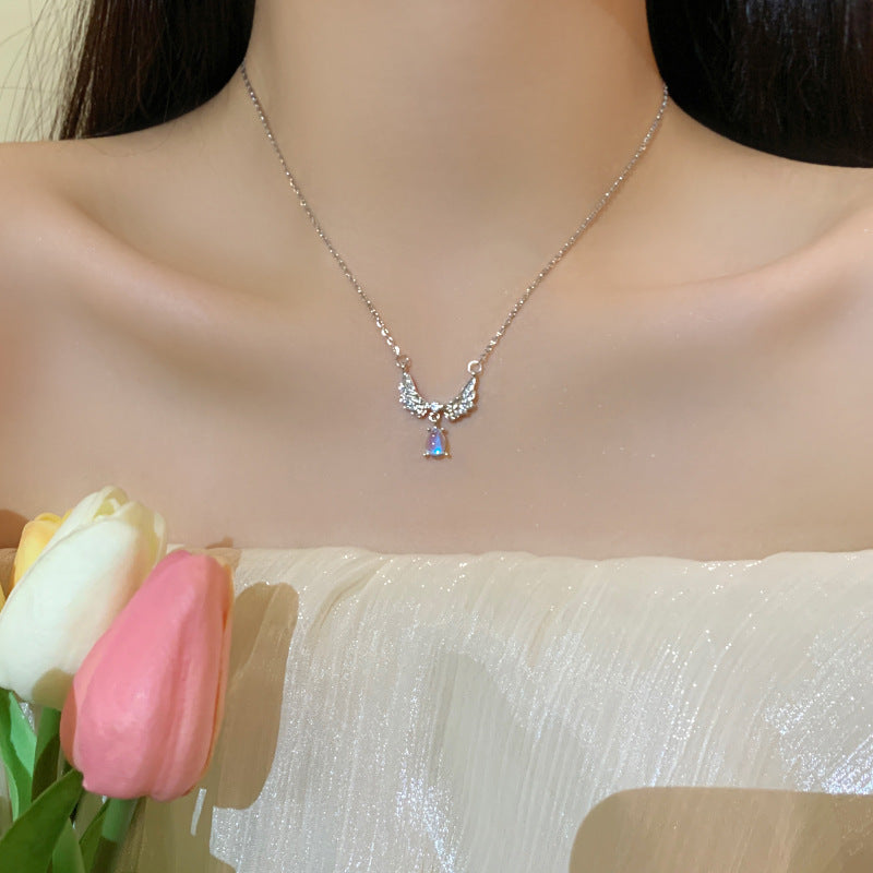 LOVECCR Light Luxury Minority All-Matching Graceful Pearl Necklace Super Fairy Sweet Fresh Loving Heart Zircon Titanium Steel Clavicle Chain Neck Chain