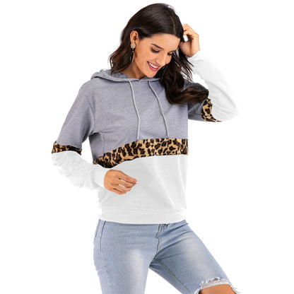 LOVECCR 2025 Express Autumn and Winter Hooded Long Sleeve Contrast Color Bottom Hooded Sweater Women's  Hot Trade Leopard Print Pullover Hoodie