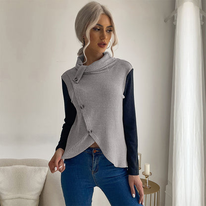 LOVECCR Hot New   Hot Trade Splicing Top 2025 Casual Women's Autumn Long Sleeve Pullover Knitted Sweater