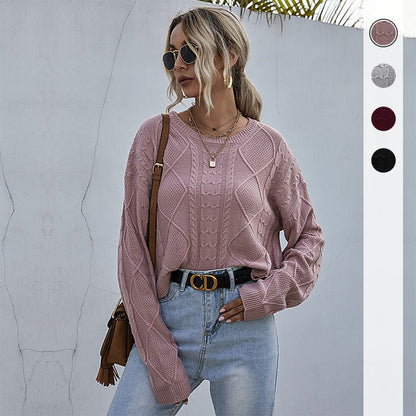 LOVECCR New Popular trade 2025 women's clothing solid color knitted twist crew neck sweater women's short pullover autumn and winter top