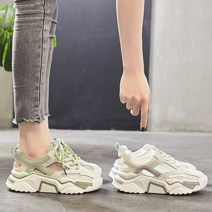 loveccr Sports Casual Shoes  Summer Thin Hollow Breathable Clunky Sneakers Closed Toe Sandals Raise the Bottom Women's Mesh Surface Shoes