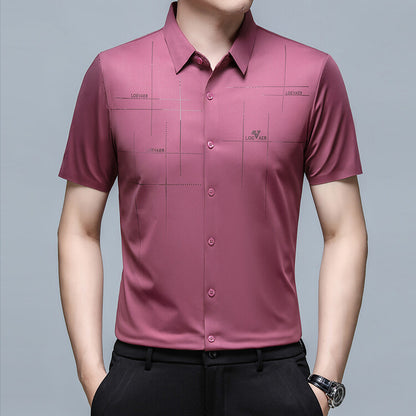 Summer New TikTok Same Style Men's Short-Sleeved Shirt Business Seamless Shirt