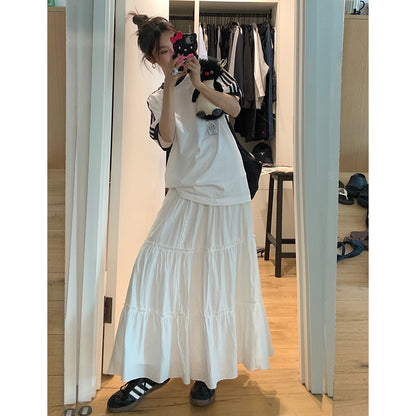 Nantao Korean Style Gentle Pleated Skirt Women's  Spring and Summer Elastic High Waist Cover Cross-Body Mid-Length A- line Cake Dress