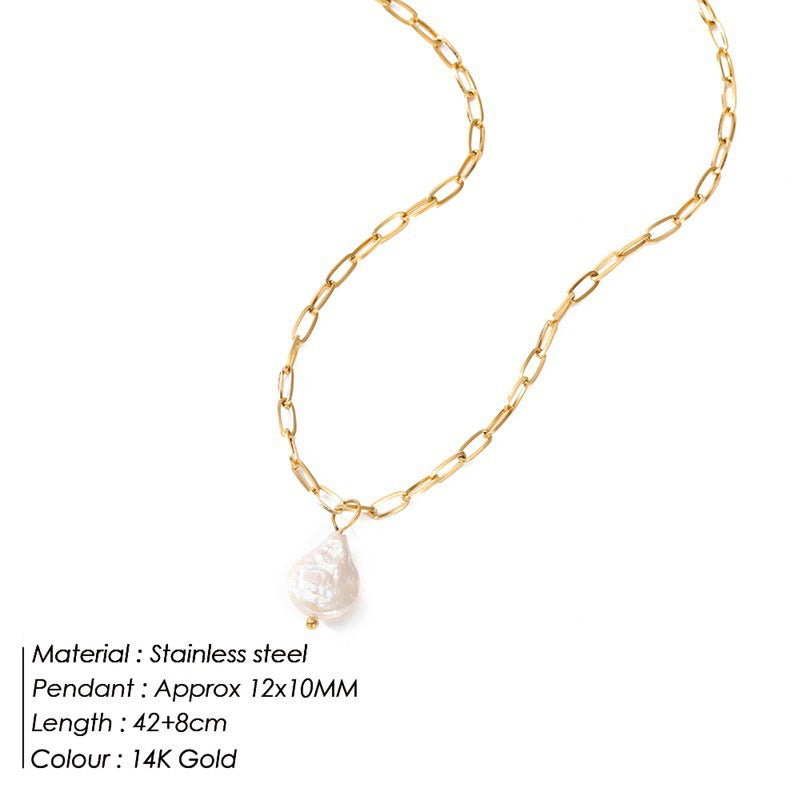 Cross-Border Fashion Y-Shaped Natural Pearl Necklace Stainless Steel Necklace Special-Shaped Freshwater Pearl Necklace Wholesale Distribution