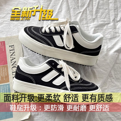 loveccr Women's Thick-Soled Canvas Shoes  Spring and Autumn New Niche Original Retro Versatile Sneakers Hong Kong Style White Shoes for Students