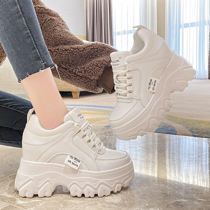 loveccr Platform Heel Height Increasing Insole Dad Shoes Women's  Spring and Autumn New Fashion Lace-up Sports Casual Shoes Korean Style Students' Shoes