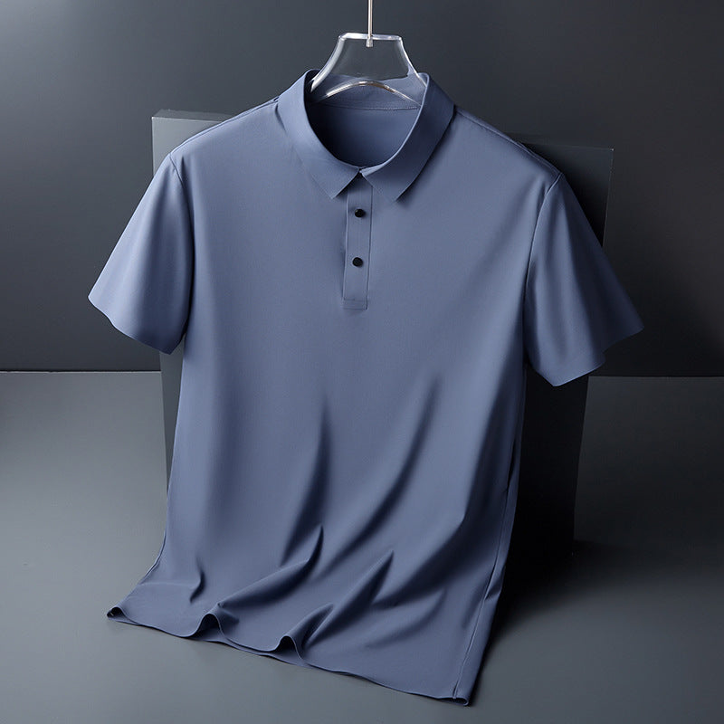 Seamless Ice Silk Short Sleeve T-shirt Polo Shirt Men's Summer New Quick-Drying Slim Fit Middle-Aged High-End Men's Business Casual