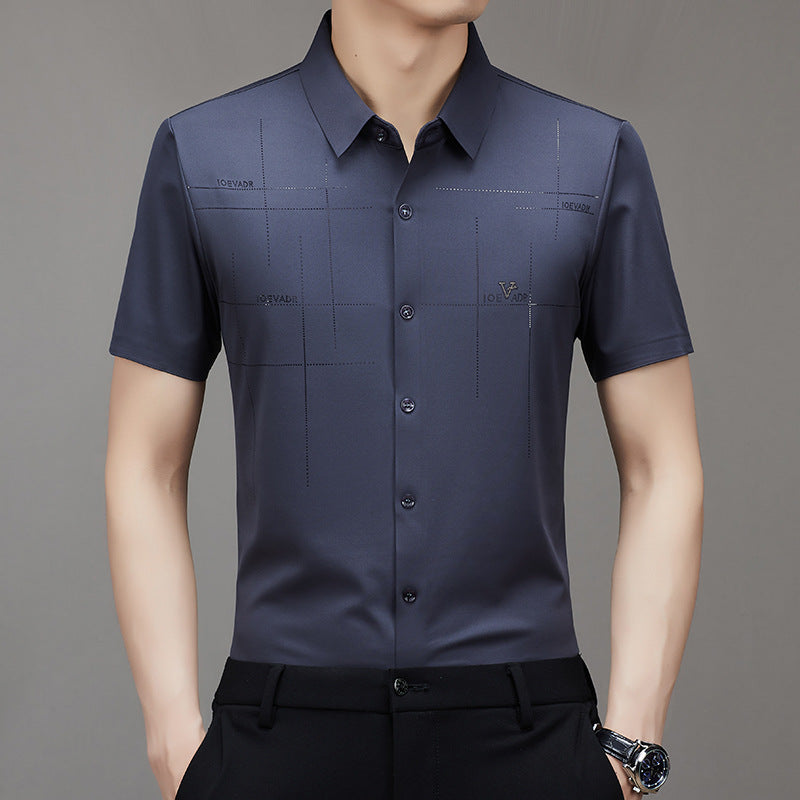 Summer New TikTok Same Style Men's Short-Sleeved Shirt Business Seamless Shirt