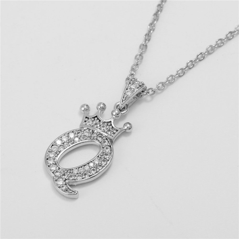 New Fashion Copper Inlaid Zircon Crown English Letter Personality Pendant Simple Women's Necklace Necklace Jewelry Manufacturer