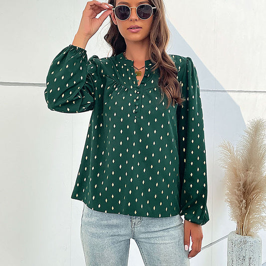 LOVECCR Cross-border  popular spring and autumn new Popular trade 2025 commuter women's clothing long-sleeved polka dot bronzing design shirt