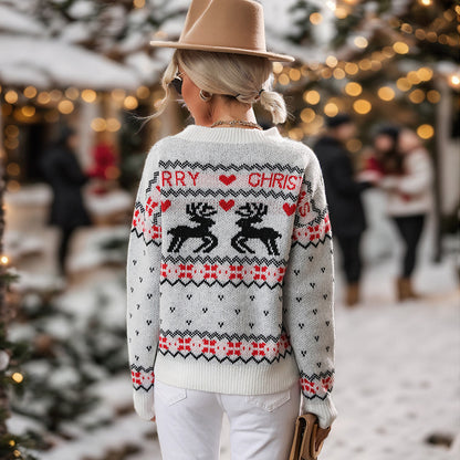 LOVECCR independent station New popular autumn and winter new Popularan beautiful women's deer knitted pullover round neck Christmas sweater