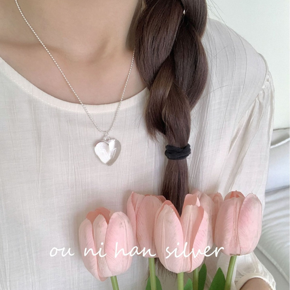 Oni South Korea Dongdaemun Transparent Big Heart Necklace Female S925 Sterling Silver Ins Special-Interest Design Simple Clavicle Chain