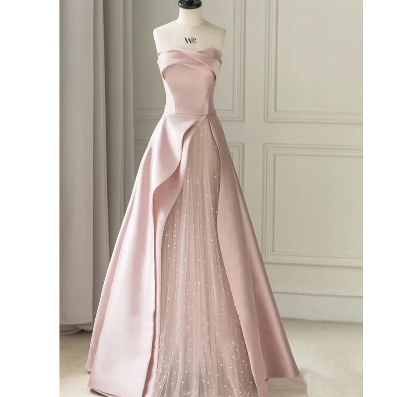 LOVERCCR  Pink Bra Evening Dress Women's  New Summer Engagement Toast Dress Birthday Banquet Host Evening Dress