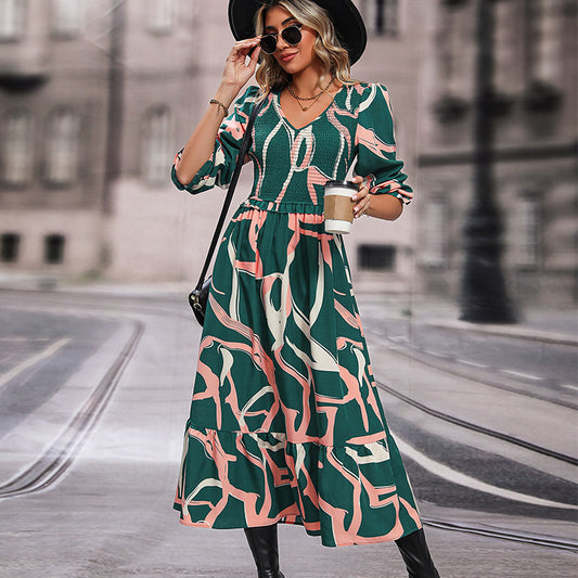 LOVECCR New Hot Trade  Printed Long Sleeve Dress Hot Autumn New 2025 Fashion Skirt Women