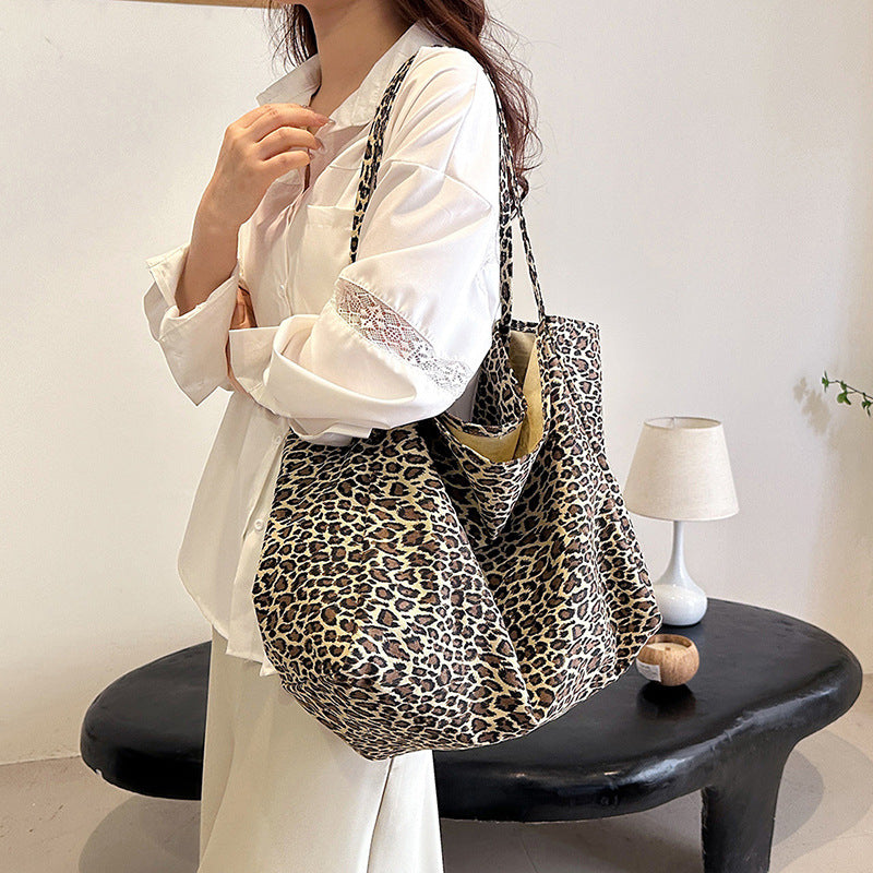 loveccr Foreign Trade Popular Style Leopard Print Canvas Bag Commuter Idle Style Fashion Handbag European and American Large Capacity Shoulder Bag for Women